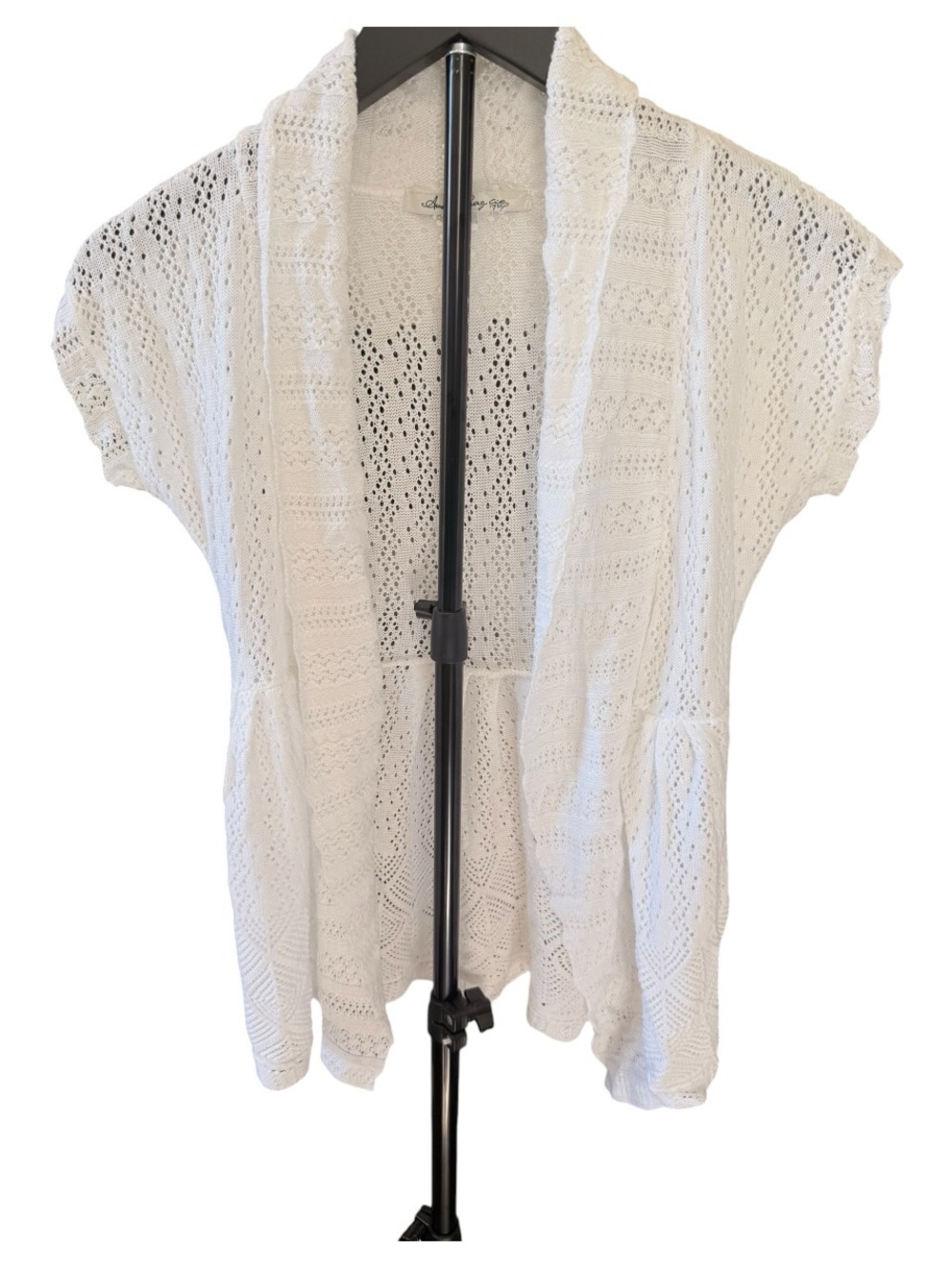 American‎ Rag White Pointelle Open Front Knit Cardigan Shrug S